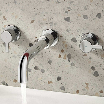 Bristan Altum 3 Hole Contemporary Basin Mixer Tap - Curved Spout - Wall Mounted - Image