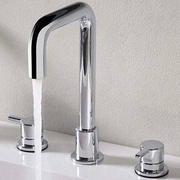 Bristan Altum 3 Hole Basin Mixer Tap with L-Shape Spout - Short Handles - Deck Mounted - Image