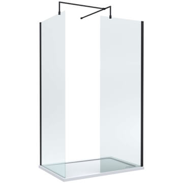 Nuie Frameless Walk-In Shower Enclosure with Support Bars and Tray - Matt Black Profile