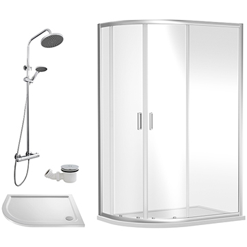 Nuie Rene Offset Quadrant Shower Enclosure with Tray and Round Riser Rail Kit - 1850mm High