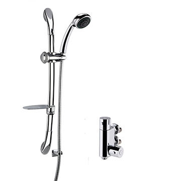 Nuie Vertical Thermostatic Bar Shower Valve with Luxury Curved Slider Rail Kit - Chrome