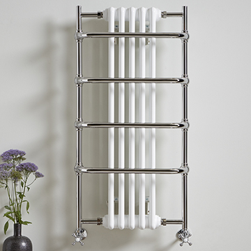 Vogue Sequel V Wall-Mounted Traditional Curved Towel Rail - 525 x 1000mm - Chrome and White