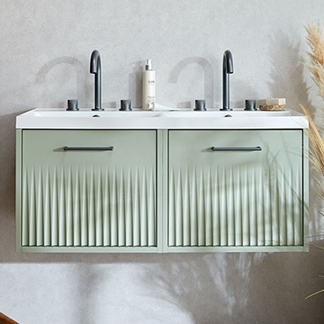 Vado Safari Semi-Fluted Wall Mounted Double Vanity Unit - 2 Drawer - 415mm High