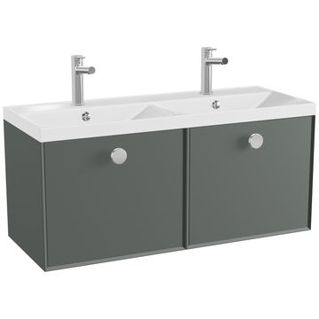 Vado Safari Contemporary Wall Hung Double Vanity Unit - 2 Drawer - 415mm High