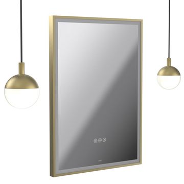 Vado Safari Rectangular Borderlit Satin Brass LED Mirror and Pendant Lights