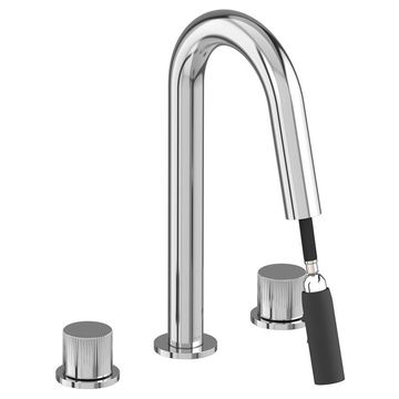 Vado Safari 3 Hole Basin Mixer Tap with Pull Out Spout - Fluted Knob Handles