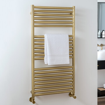 Vogue Studio Wall Mounted Straight Heated Ladder Towel Rail - Brass - 500mm Wide