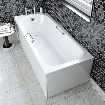 Joseph Miles Single End 1700 x 700mm Antislip 2 Taphole Steel Bath With Grips
