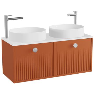 Vado Safari Semi-Fluted Wall Hung Double Basin Countertop Vanity - 2 Drawer - 415mm High