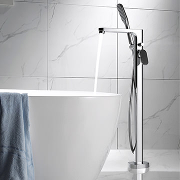 Flova Smart Side Action Freestanding Tall Bath Shower Mixer Tap with Handset and Hose - Flat Handle