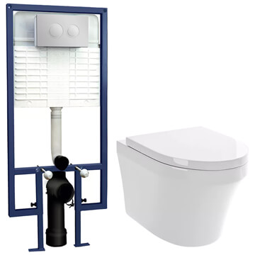 Nuie Contemporary Round Wall Hung Toilet with Soft Close Seat and Concealed Cistern