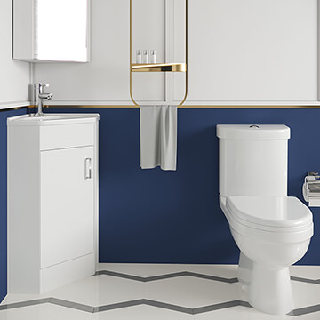 Nuie Deco White Floorstanding Corner Vanity Unit with Basin and WC Pack