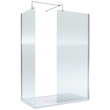 Nuie Frameless Fluted Glass Wetroom Screen with Support Bars and Tray
