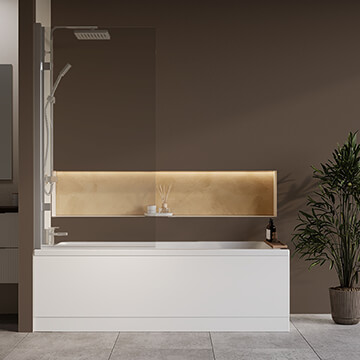 Nuie Single Ended Straight Bath with Hinged Screen and Panel - 4mm Acrylic - 1700mm Length