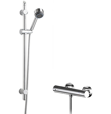 Nuie Binsey Exposed Thermostatic Bar Shower Valve with 1-Function Slide Rail Kit - Chrome