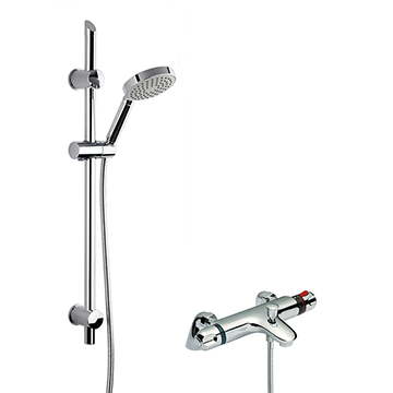 Nuie Reef Deck Mounted Thermostatic Bath Mixer with Slim Slider Rail Kit - Chrome
