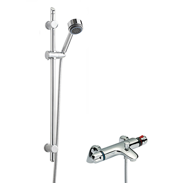 Nuie Reef Chrome Thermostatic Bath Shower Mixer with Slider Rail Kit - 740mm High