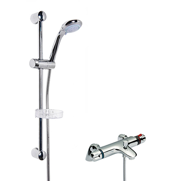Nuie Reef Chrome Thermostatic Bath Shower Mixer with Multi-Mode Slide Rail Kit - 595mm High