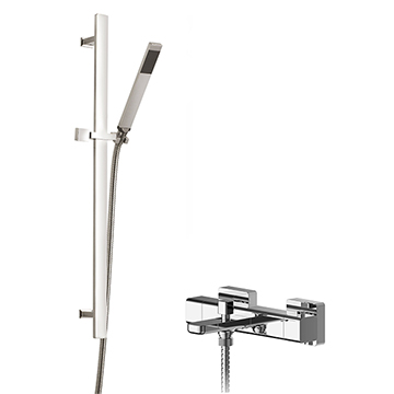 Nuie Windon Wall Mounted Thermostatic Bath Shower Mixer and Sheer Slide Rail Kit - Chrome