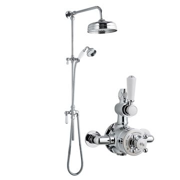 Nuie Exposed Thermostatic Traditional Shower Mixer Valve with Rigid Riser Kit