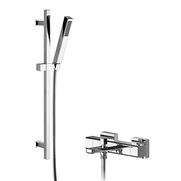 Nuie Windon Wall Mounted Thermostatic Bath Shower Mixer with Kubix Slide Rail Kit - Chrome