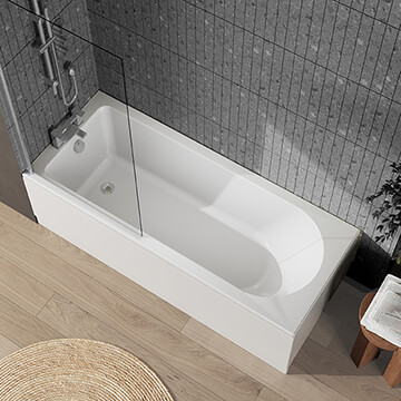 Nuie Eternalite Single Ended Bath with Straight Swing Screen and Panel - 1700mm Length
