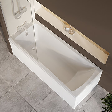 Nuie Single Ended Straight Bath with Straight Swing Screen and Panel - 4mm Acrylic - 1700mm Length