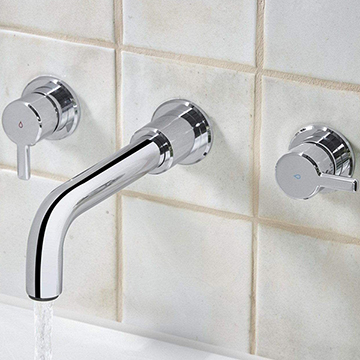 Bristan Altum 3 Hole Bath Filler Tap with Long Spout - Short Handles - Wall Mounted - Image