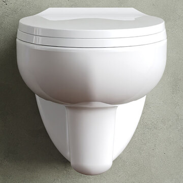 Nuie Melbourne Contemporary Round Wall Hung WC Pan with Soft Close Seat - 355 x 535mm