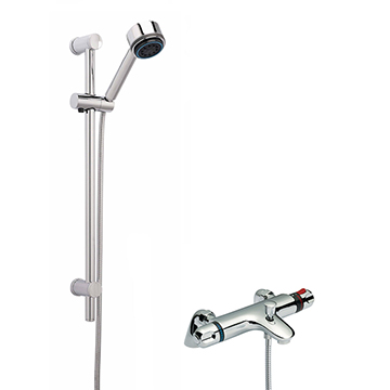 Nuie Reef Deck Mount Thermostatic Bath Shower Mixer with Slide Rail Kit - Chrome