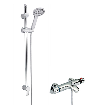 Nuie Reef Deck Mount Thermostatic Bath Mixer and Water Saving Shower Kit - Chrome