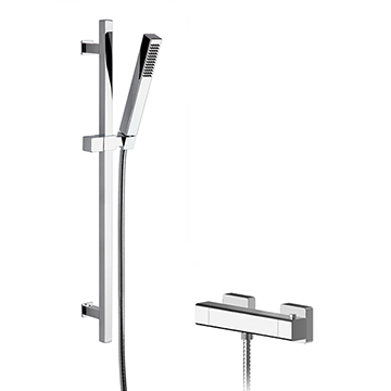 Nuie Windon Square Thermostatic Exposed Bar Valve and Kubix Shower Kit - Chrome