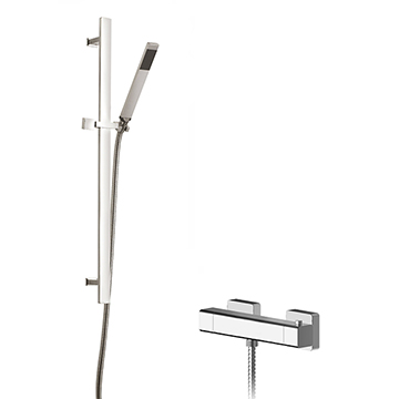 Nuie Windon Square Thermostatic Exposed Bar Valve and Sheer Rectangular Shower Kit - Chrome