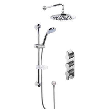 Nuie Arvan Triple Round Concealed Thermostatic Shower Valve - Shower Head and Slide Rail Kit