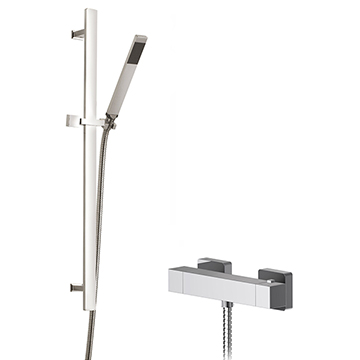 Nuie Sanford Thermostatic Bar Valve and Sheer Rectangular Slider Rail Kit - Chrome