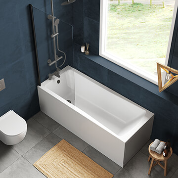 Nuie Eternalite Single Ended Straight Bath with Straight Swing Screen and Panel - 1700mm Length