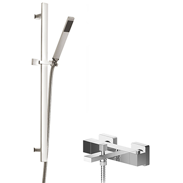 Nuie Sanford Exposed Thermostatic Bath Shower Mixer with Sheer Slide Rail Kit - Chrome
