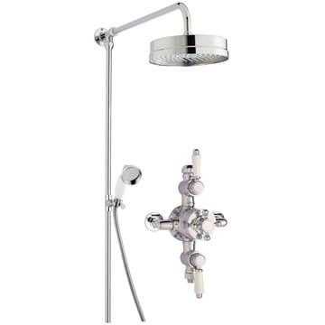 Nuie Traditional Rigid Riser Overhead Shower Kit with Victorian Thermostatic Exposed Valve