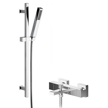 Nuie Sanford Exposed Thermostatic Bath Shower Mixer with Kubix Slide Rail Kit - Chrome