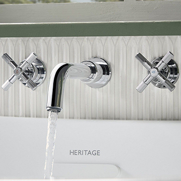 Bristan Cruzar 3 Hole Bath Filler Tap - Long Curved Spout - Crosshead Handles - Wall Mounted