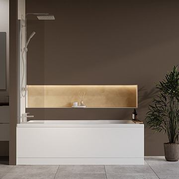 Nuie Single Ended Straight Bath with Fixed Half Screen and Panel - 4mm Acrylic - 1700mm Length