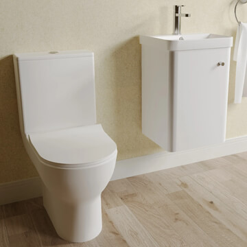 Nuie Deco Contemporary Wall Hung Cloakroom Furniture Pack with Toilet and Tap - FUZRC001