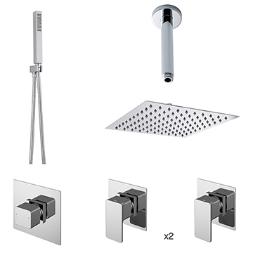 Nuie Windon Thermostatic Concealed Valve with Fixed Shower Head and Handset Kit - Chrome