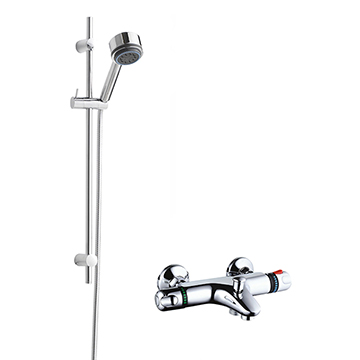 Nuie Round Thermostatic Bath Mixer with Linear Shower Rail Kit and Handset - Chrome