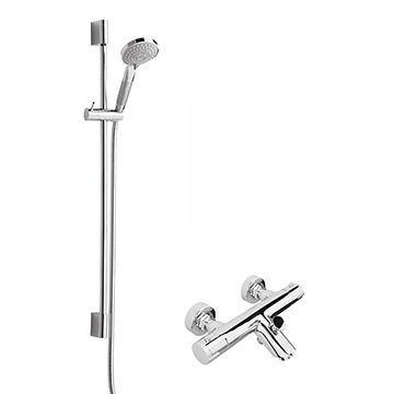 Nuie Chrome Thermostatic Bath Mixer with Slimline Shower Kit - Multi Function Handset