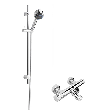 Nuie Wall Mounted Thermostatic Bath Shower Mixer and Linear Slide Rail Kit - Chrome