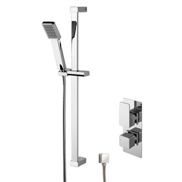 Nuie Windon Square Twin Thermostatic Shower Valve with Slide Rail Kit and Outlet Elbow