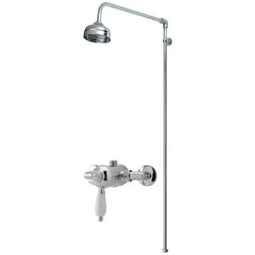 Nuie Traditional Rigid Riser Overhead Shower Head with Edwardian Exposed Manual Valve - Image