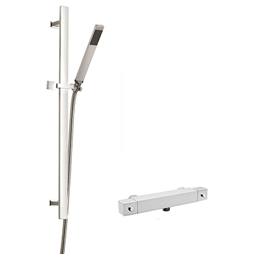 Nuie Square Thermostatic Exposed Bar Shower Valve with Sheer Slide Rail Kit - Chrome