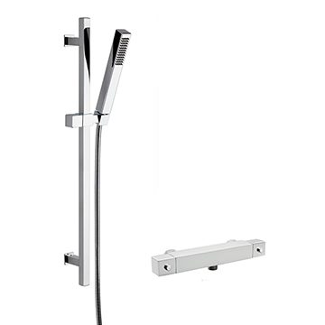 Nuie Square Exposed Thermostatic Bar Shower Valve with Kubix Slider Rail Kit - Chrome